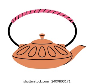 Ceramic Teapot with Handle with Hot Aromatic Tea Brewing Vector Illustration
