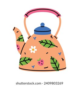 Ceramic Teapot with Handle with Hot Aromatic Tea Brewing Vector Illustration