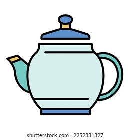 Ceramic teapot icon. Outline ceramic teapot vector icon color flat isolated on white