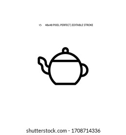Ceramic teapot, kettle simple black line web icon vector illustration. Editable stroke. 48x48 Pixel Perfect.