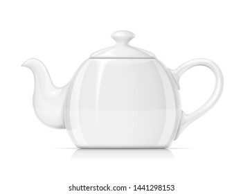 Ceramic teapot. Porcelain kettle for tea. Tableware for drink. Isolated on white background. Eps10 vector illustration.