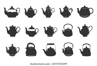 Ceramic teapot silhouette, Teapot silhouette, Decorative teapot silhouette, Coffee pot silhouettes, Ceramic teapots vector illustration