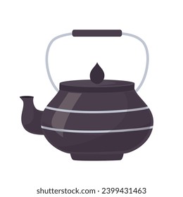 Tetera de cerámica para la ceremonia del té en estilo plano. Ilustración del vector