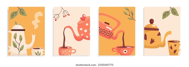 Ceramic Teapots and Cups Poster Set - Designs for Tea Ceremonies and Social Media