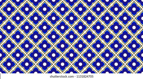 ceramic Thai pattern benjarong style, seamless porcelain blue and gold waves pattern, pottery royal background, chinaware backdrop for design, vector illustration