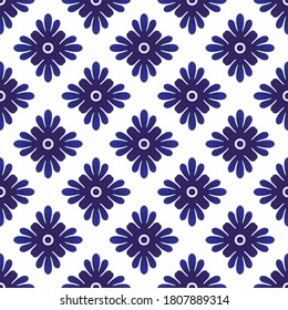 ceramic Thai pattern, porcelain seamless modern background, blue and white indigo wallpaper decor. Portugal ornament, Moroccan mosaic, pottery folk print, Spanish tableware, vintage tiled design