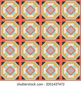 Patrón abstracto de baldosas cerámicas. Motivo simple geométrico. talavera mexicana, azulejo portugués o mayólica española.