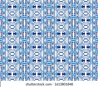 Ceramic tile border pattern. Islamic, indian, arabic motifs. Damask border seamless pattern. Porcelain ethnic bohemian background.  Abstract flower. Vector illustration