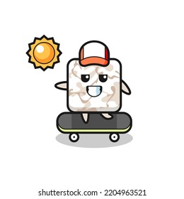 ceramic tile character illustration ride a skateboard , cute design