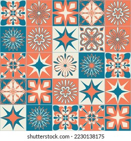 Diseño cerámico de baldosas color naranja azul contraste, baldosas de cerámica cuadrada al estilo español Azulejo talavera