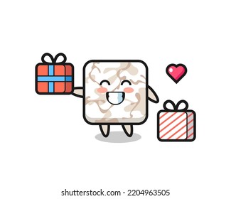 ceramic tile mascot cartoon giving the gift , cute design