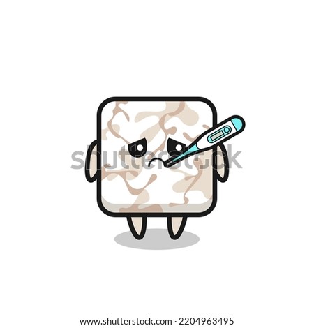 ceramic tile mascot character with fever condition , cute design