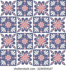 Ceramic tile mosaic, design wall decoration in Arabic Moroccan style. Violet pink lilac pastel color ornate seamless pattern