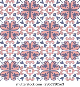 Ceramic tile mosaic, design wall decoration in Arabic Moroccan style. Violet pink lilac pastel color ornate seamless pattern
