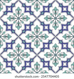 Mosaico de baldosas de cerámica, decoración de pared de diseño en estilo árabe marroquí, Ilustración vectorial
