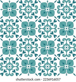 Ceramic tile mosaic in Moroccan style, vector illustration. Green emerald color ornate seamless pattern
