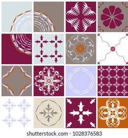 Ceramic tile. Mosaic. Seamless pattern. Floral ornament. Geometric background. A piece of interior. Vector.