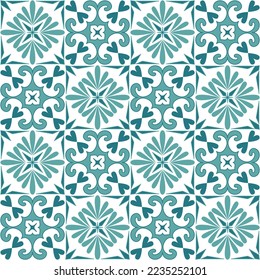 Ceramic tile mosaicvector illustration. Green emerald contrast color ornate seamless pattern