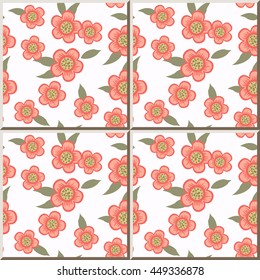Ceramic tile pattern 306_garden pink flower green leaf svg