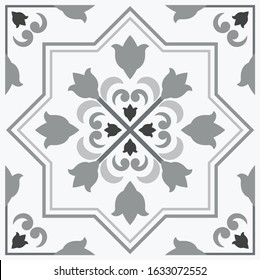 ceramic tile pattern, abstract floral seamless background, gray color decorative wallpaper, textile decor, Portugal ornament, Moroccan mosaic, pottery print, Spanish tableware, vintage tiles design