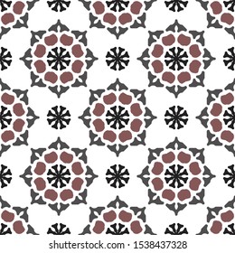 ceramic tile pattern, abstract flower seamless background, brown and gray decorative floral wallpaper, textile decor, Portugal ornament, Moroccan mosaic, Spanish tableware, vintage tiled design