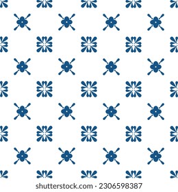 Ceramic tile pattern. Blue and white flower decoration vector illustration. Spain or Portugal vector seamless floral mosaic Lisbon mediterranean blue ornament ornamental tile background. Seamless tile