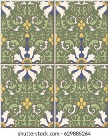 Ceramic tile pattern botanic garden spiral curve cross leaf flower