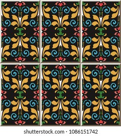Ceramic tile pattern colorful curve spiral vortex cross leaf flower, oriental interior floor wall ornament elegant stylish design