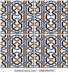 Ceramic tile pattern colorful polygon geometry cross frame chain line, oriental interior floor wall ornament elegant stylish design