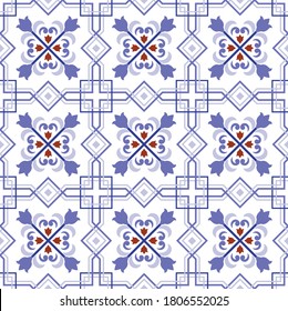 ceramic tile pattern, colorful seamless floral background, blue and white decorative wallpaper decor, Portugal ornament, Moroccan mosaic, pottery folk print, Spanish tableware, vintage tiles design