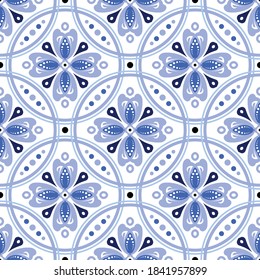 azulejos de cerámica, fondo floral sin costuras de colores, decoración de papel pintado azul y blanco, adorno de Portugal, mosaico marroquí, impresión folclórica de cerámica, vajilla española, baldosas vintage