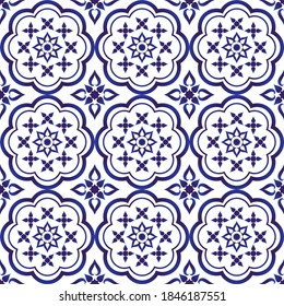 ceramic tile pattern, colorful seamless floral background, blue and white decorative wallpaper decor, Portugal ornament, Moroccan mosaic, pottery folk print, Spanish tableware, vintage tiles design