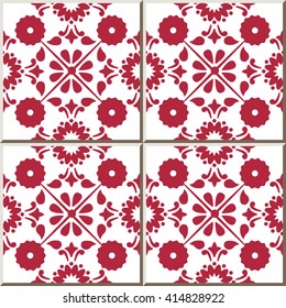 Ceramic tile pattern cross round vintage red flower