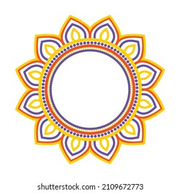 Ceramic tile pattern. Decorative round ornament. White background with art frame. Islamic, indian, arabic motifs.