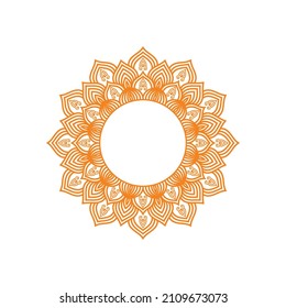 Ceramic tile pattern. Decorative round ornament. White background with art frame. Islamic, indian, arabic motifs.