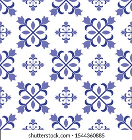ceramic tile pattern, floral seamless modern background, blue and white decorative wallpaper decor, Portugal ornament, Moroccan mosaic, pottery folk print, Spanish tableware, vintage tiled design