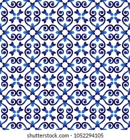 Ceramic tile pattern. Islamic, indian, arabic motifs. Damask seamless pattern. Porcelain ethnic bohemian background.  Abstract flower. Print for fabric and paper. Vector illustration
