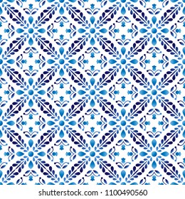 Ceramic tile pattern. Islamic, indian, arabic motifs. Damask seamless pattern. Porcelain ethnic bohemian background.  Abstract flower. Print for fabric and paper. Vector illustration