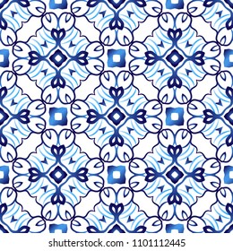 Ceramic tile pattern. Islamic, indian, arabic motifs. Damask seamless pattern. Porcelain ethnic bohemian background.  Abstract flower. Print for fabric and paper. Vector illustration