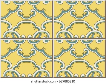 Ceramic tile pattern oriental Chinese curve spiral cross geometry frame