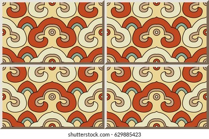 Ceramic tile pattern oriental curve cross round geometry frame