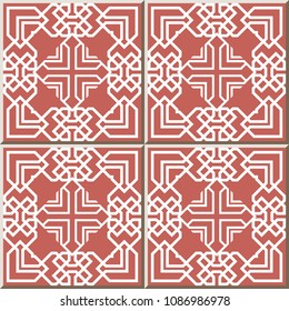 Ceramic tile pattern polygon square check geometry cross frame line, oriental interior floor wall ornament elegant stylish design