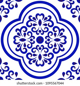 ceramic tile pattern, Porcelain background design, blue and white floral decor vector illustration, Chinese machine