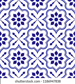 ceramic tile pattern, Porcelain decorative background, blue and white floral decor vector illustration, beautiful ceiling design