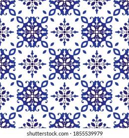 ceramic tile pattern, porcelain seamless floral background, blue and white decorative wallpaper decor, Portugal ornament, Moroccan mosaic, pottery folk print, Spanish tableware, vintage tiles design