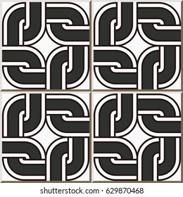 Ceramic tile pattern round corner square cross geometry chain frame