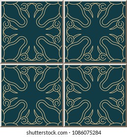 Ceramic tile pattern Round Curve Spiral Cross Frame Vine Flower, oriental interior floor wall ornament elegant stylish design