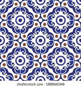 ceramic tile pattern seamless design with colorful patchwork Turkish style, decorative floral Portugal ornament, Moroccan background, pottery folk print, Spanish tableware, China wallpaper, vector 