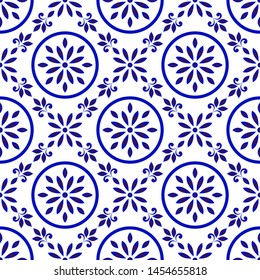 ceramic tile pattern, Seamless porcelain decor, cute Chinaware background, blue and white floral backdrop for design floor, wallpaper, texture, fabric, paper, tiled and ceiling,vector illustration