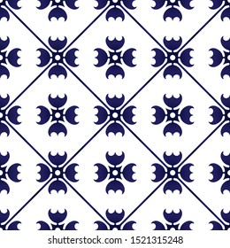 ceramic tile pattern, Seamless porcelain decor, Chinaware background, blue and white floral backdrop for design floor, wall, texture, fabric, paper, tiled, modern indigo wallpaper, vector illustration